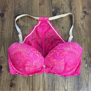 Pink by Victorias Secret date racerback lace bra pink and orange size 32DD